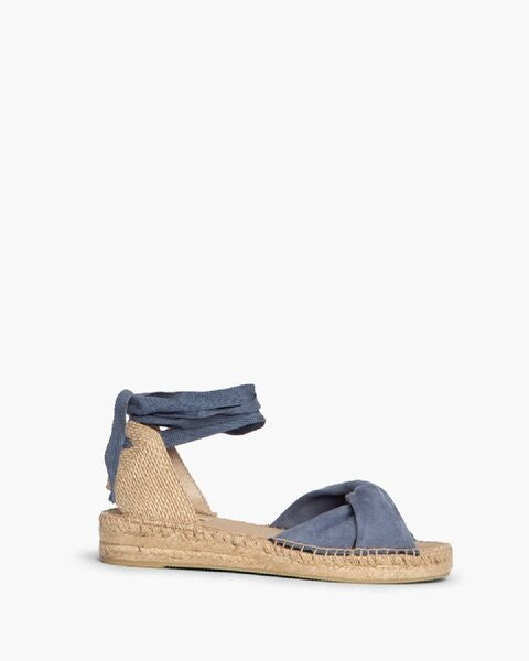 Blue Canvas Espadrille Sandals with Ankle Tie