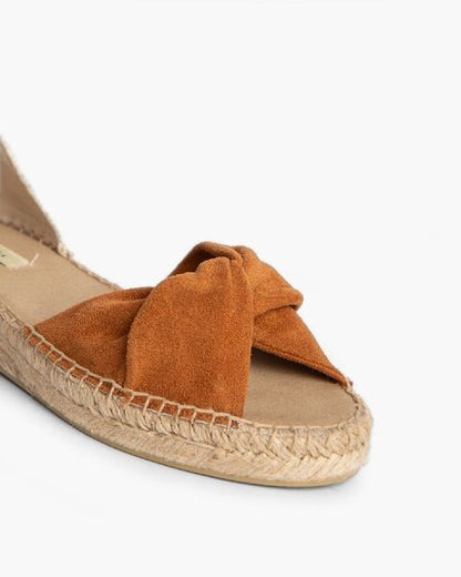 Cognac Suede Espadrille Sandals with Ankle Wrap