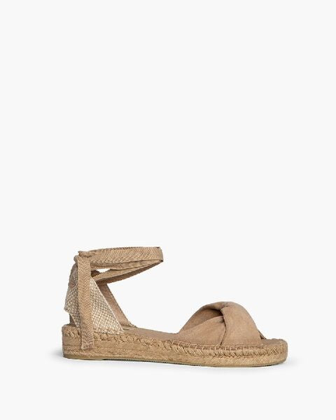 Beige Espadrille Sandals with Ankle Wrap