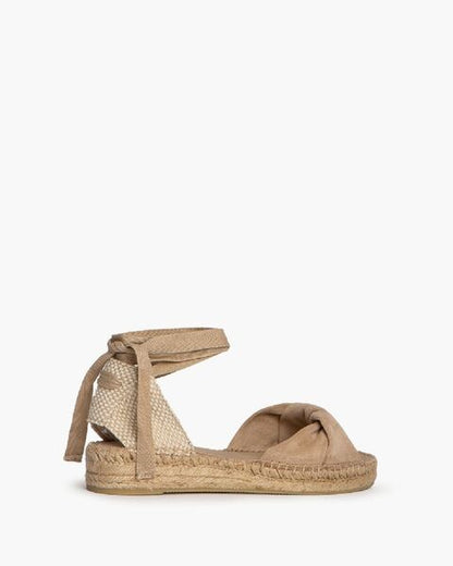 Beige Espadrille Sandals with Ankle Wrap