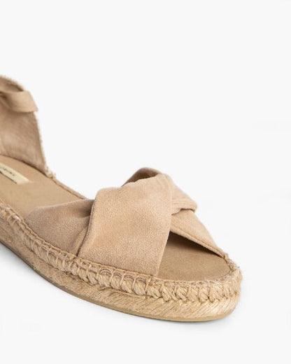 Beige Espadrille Sandals with Ankle Wrap