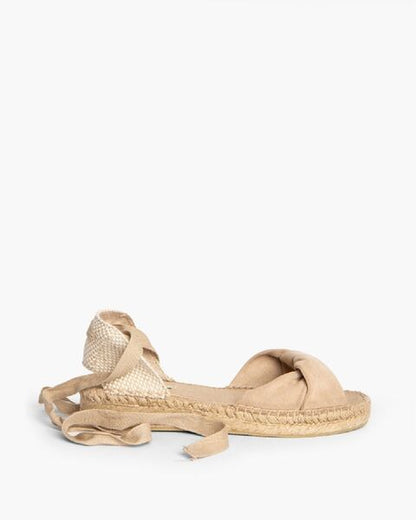 Beige Espadrille Sandals with Ankle Wrap