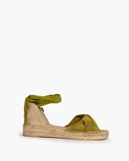 Olive Green Suede Espadrille Sandals with Ankle Tie