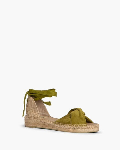 Olive Green Suede Espadrille Sandals with Ankle Tie