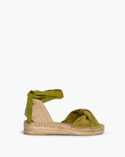 Olive Green Suede Espadrille Sandals with Ankle Tie