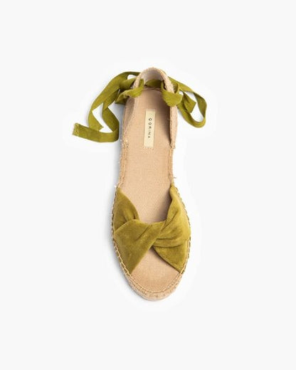 Olive Green Suede Espadrille Sandals with Ankle Tie