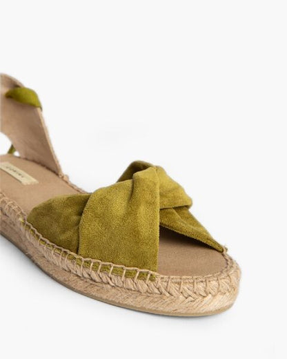Olive Green Suede Espadrille Sandals with Ankle Tie