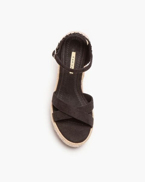 Black Suede Wedge Sandal with Ankle Strap