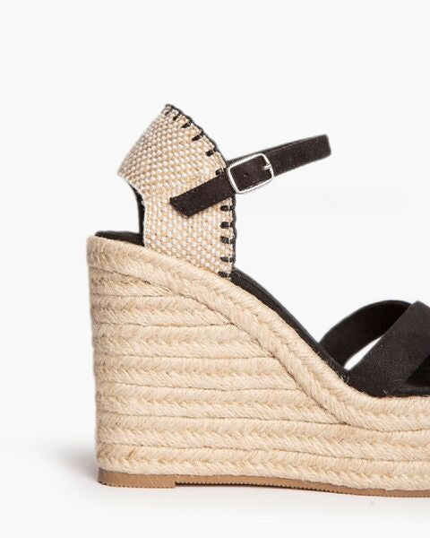 Black Suede Wedge Sandal with Ankle Strap