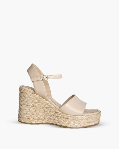 Beige Espadrille Wedge Sandals with Ankle Strap