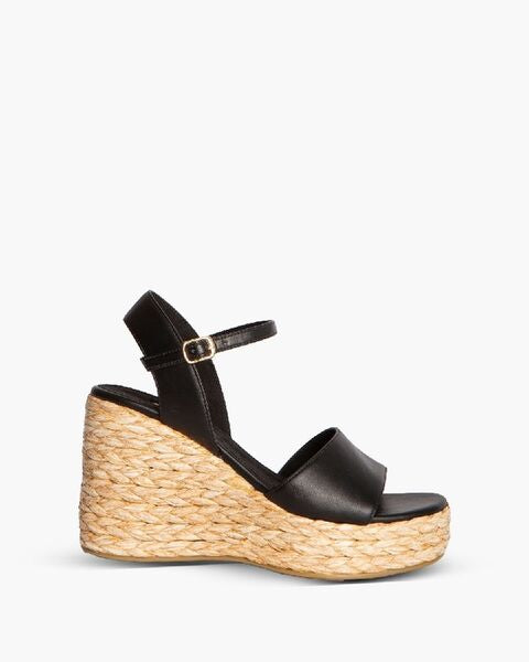 Black Woven Espadrille Wedge Sandal with Ankle Strap