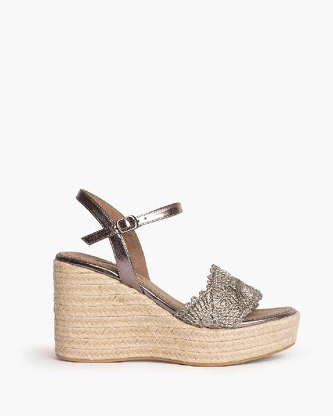Metallic Woven Wedge Sandals with Ankle Strap