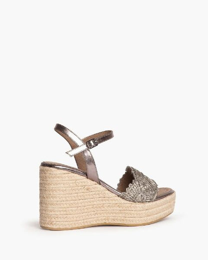 Metallic Woven Wedge Sandals with Ankle Strap