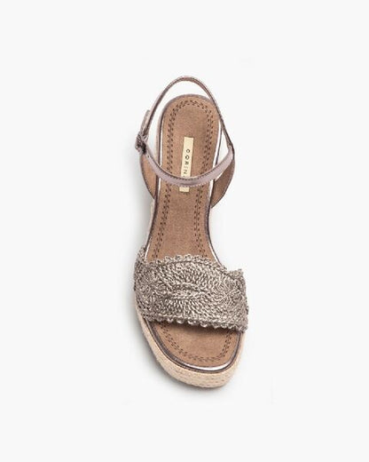 Metallic Woven Wedge Sandals with Ankle Strap