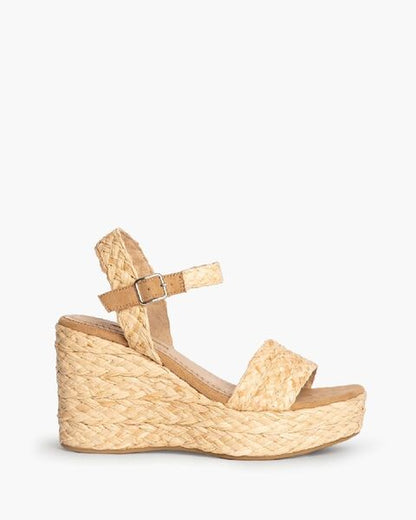 Natural Woven Wedge Sandal with Buckle Strap