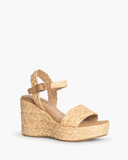 Natural Woven Wedge Sandal with Buckle Strap