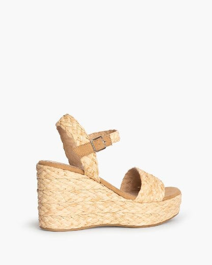 Natural Woven Wedge Sandal with Buckle Strap