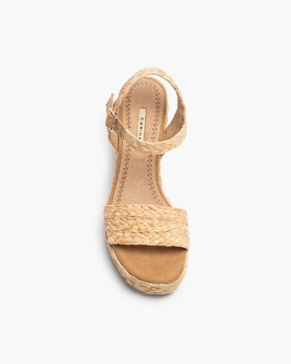 Natural Woven Wedge Sandal with Buckle Strap