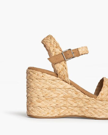 Natural Woven Wedge Sandal with Buckle Strap