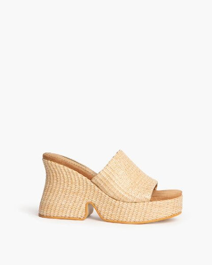 Natural Woven Platform Mules with Chunky Heel