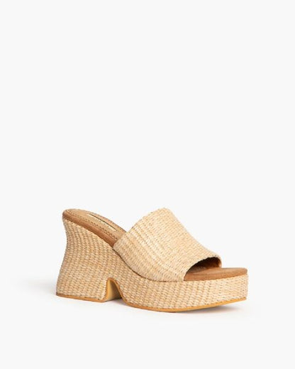 Natural Woven Platform Mules with Chunky Heel
