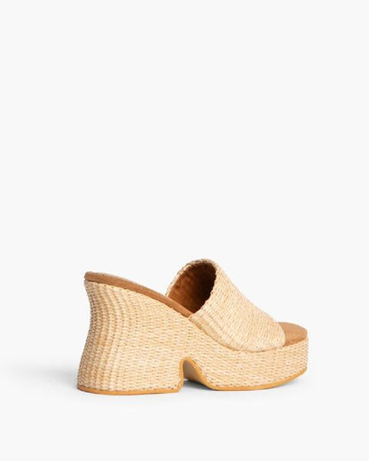 Natural Woven Platform Mules with Chunky Heel