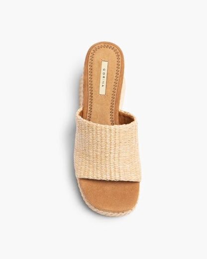 Natural Woven Platform Mules with Chunky Heel