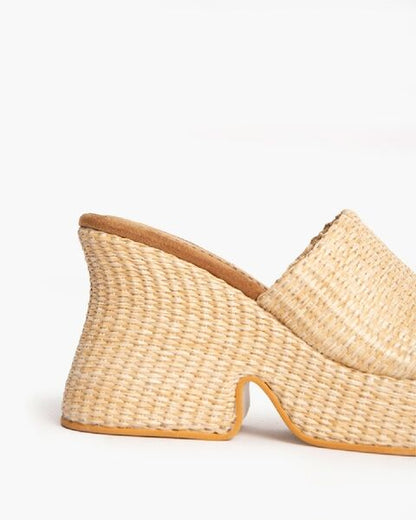 Natural Woven Platform Mules with Chunky Heel