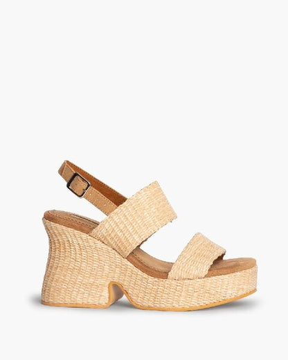 Natural Textured Platform Sandal with Adjustable Strap