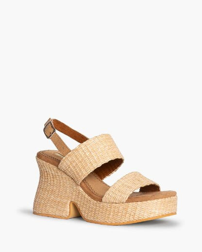 Natural Textured Platform Sandal with Adjustable Strap
