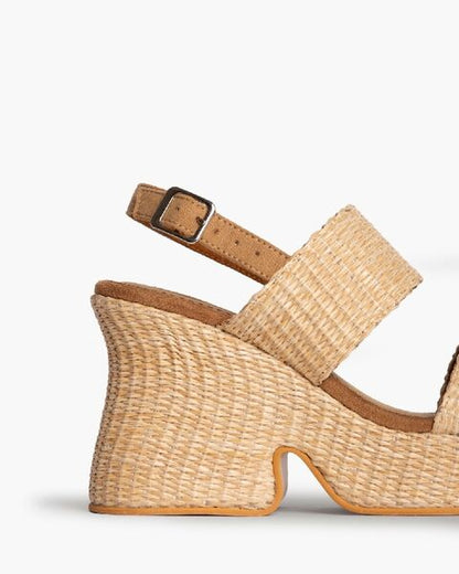 Natural Textured Platform Sandal with Adjustable Strap