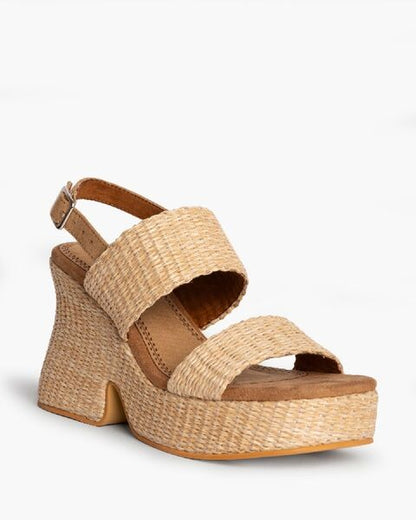 Natural Textured Platform Sandal with Adjustable Strap