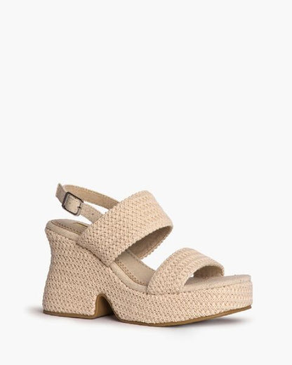 Neutral Braided Sandal with Chunky Heel