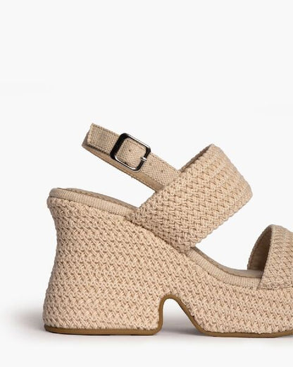 Neutral Braided Sandal with Chunky Heel