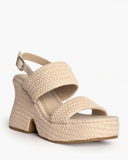 Neutral Braided Sandal with Chunky Heel