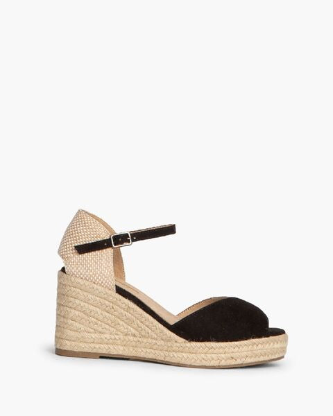 Black Suede Wedge Sandal with Ankle Strap