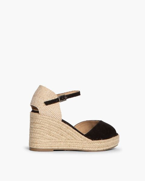 Black Suede Wedge Sandal with Ankle Strap