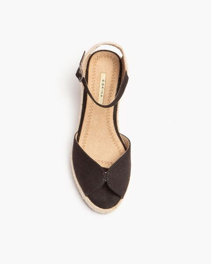 Black Suede Wedge Sandal with Ankle Strap