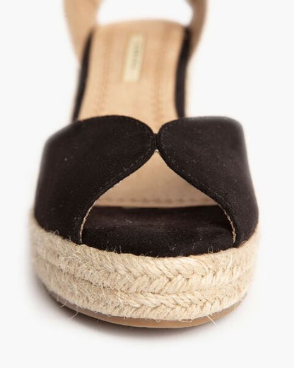 Black Suede Wedge Sandal with Ankle Strap