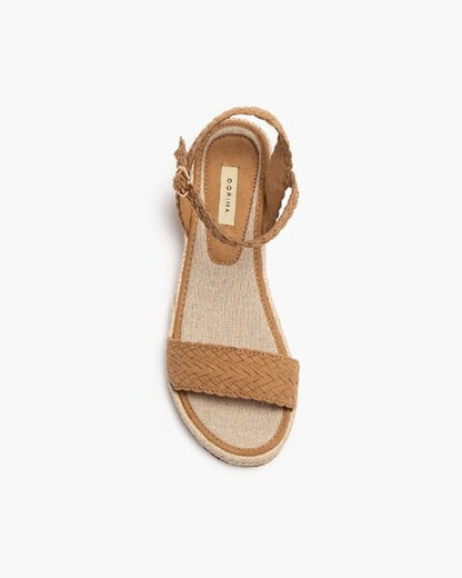 Tan Braided Sandal with Ankle Strap