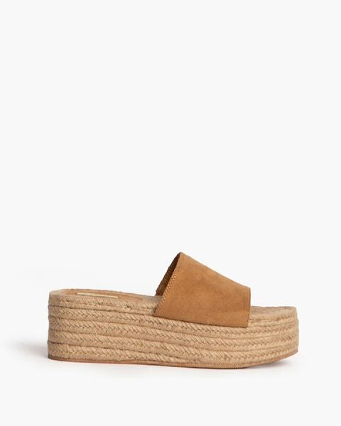 Tan Suede Platform Espadrille Slide Sandals