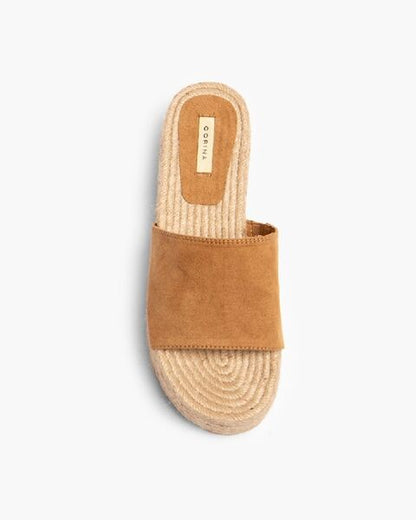 Tan Suede Platform Espadrille Slide Sandals