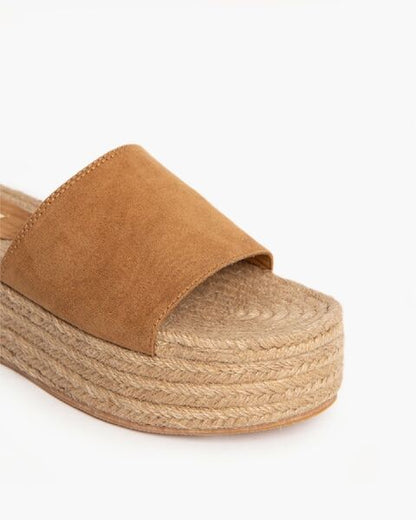 Tan Suede Platform Espadrille Slide Sandals