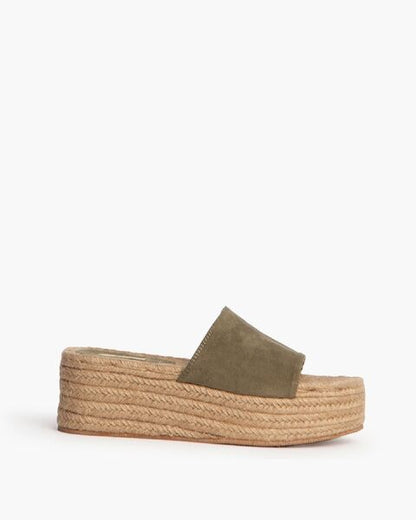Olive Suede Platform Slide Sandals