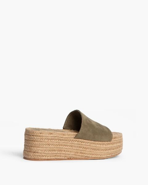 Olive Suede Platform Slide Sandals