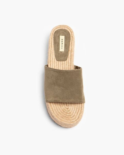 Olive Suede Platform Slide Sandals
