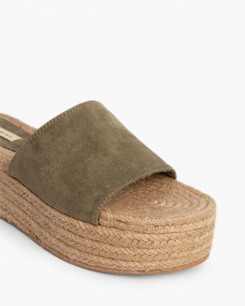 Olive Suede Platform Slide Sandals