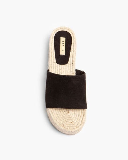 Black Platform Slide with Espadrille Sole
