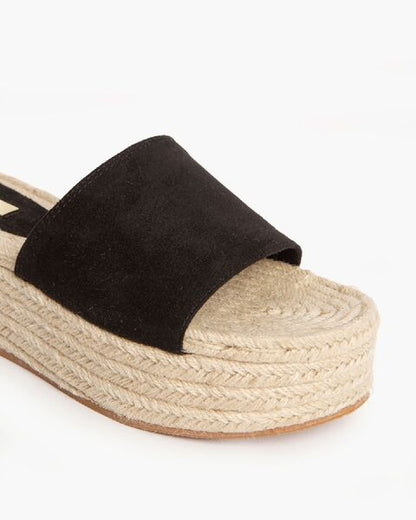 Black Platform Slide with Espadrille Sole