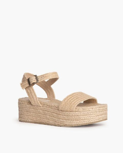 Natural Texture Platform Sandals with Adjustable Strap